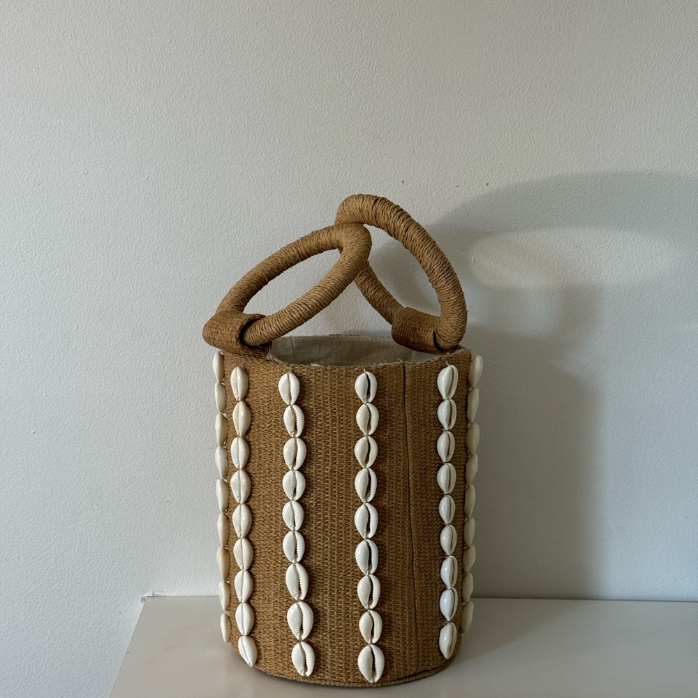 Handcrafted Shell-Embellished Basket/Bucket Bag Purse